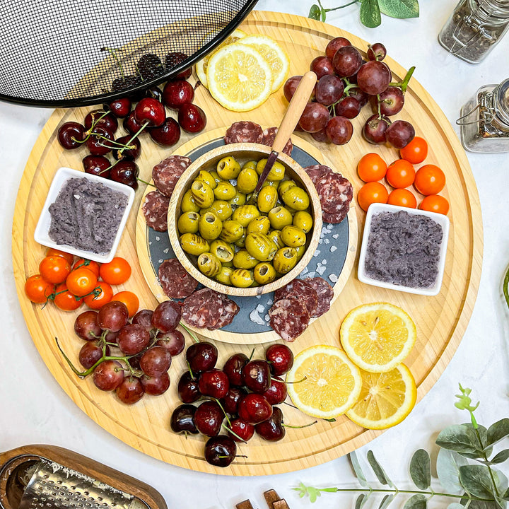 The Round Charcuterie Board w/ Knife Set, Stone Slate & Cloche