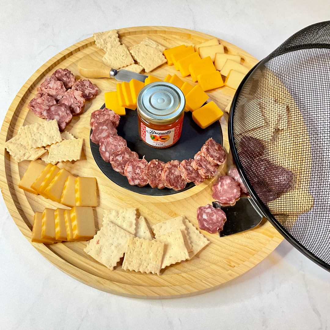 16" Round Charcuterie Board with Cloche & Apricot Delights