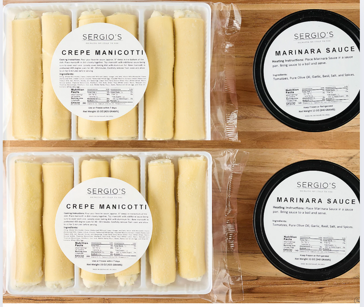 Sergio's Manicotti 24 ct with (2) 12oz Marinara Sauces