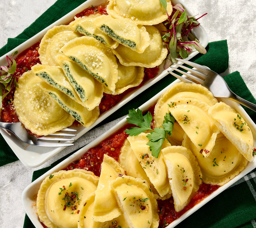 Sergio’s 24ct Spinach & Garlic & Burrata Ravioli with (2) 12oz Marinara Sauces